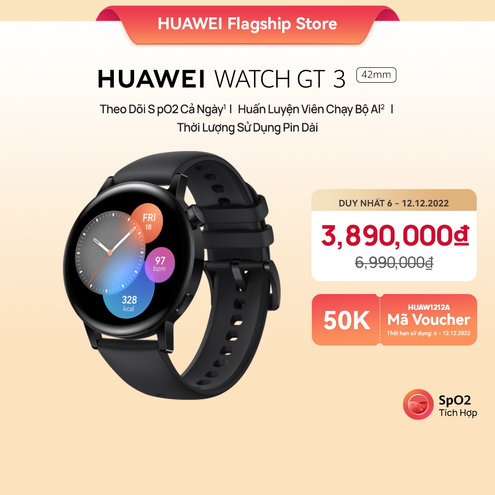 Đồng hồ thông minh Huawei Watch GT 3 42mm |Theo Dõi Spo2 | Huấn Luyện Viên Chạy Bộ