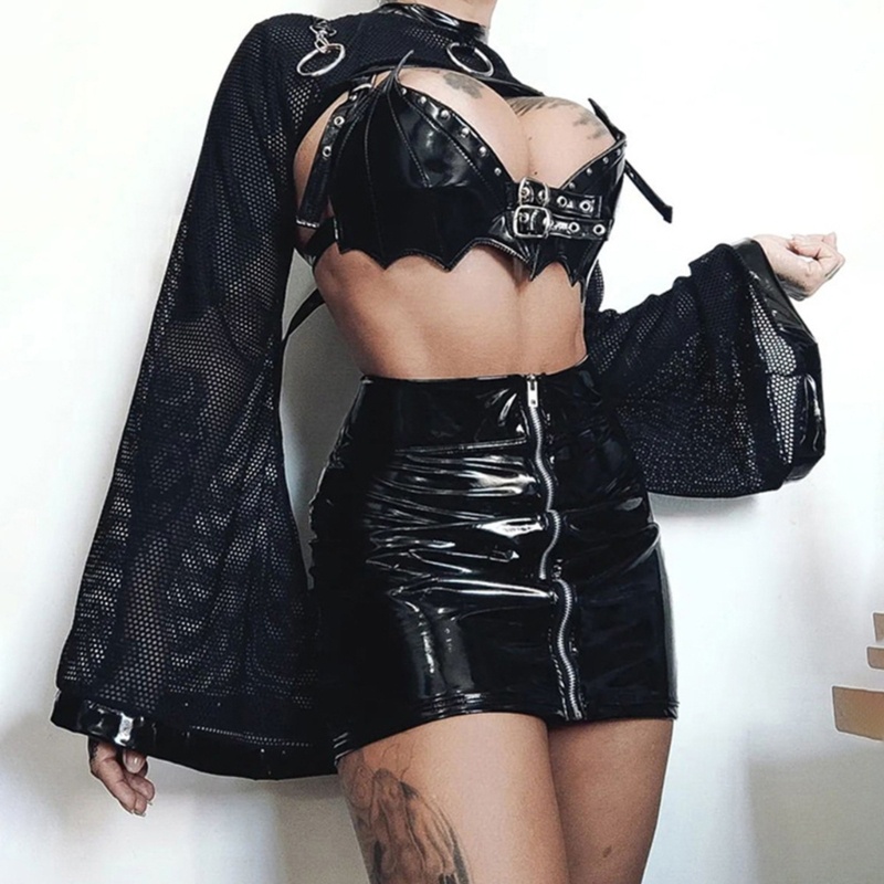 Áo Croptop Hai Dây Hóa Trang Phong Cách Gothic Punk Cho Nữ