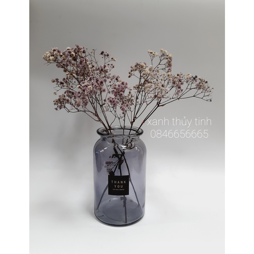Lọ hoa thủy tinh cao 18cm dáng trụ trơn đẹp sang trọng, màu khói xám/ hổ phách