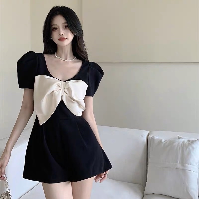 Set đầm + yếm nơ rời