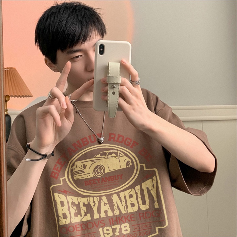 Áo thun unisex BEEYANBUY tay lỡ phong cách retro oversize 100% từ cotton | BigBuy360 - bigbuy360.vn