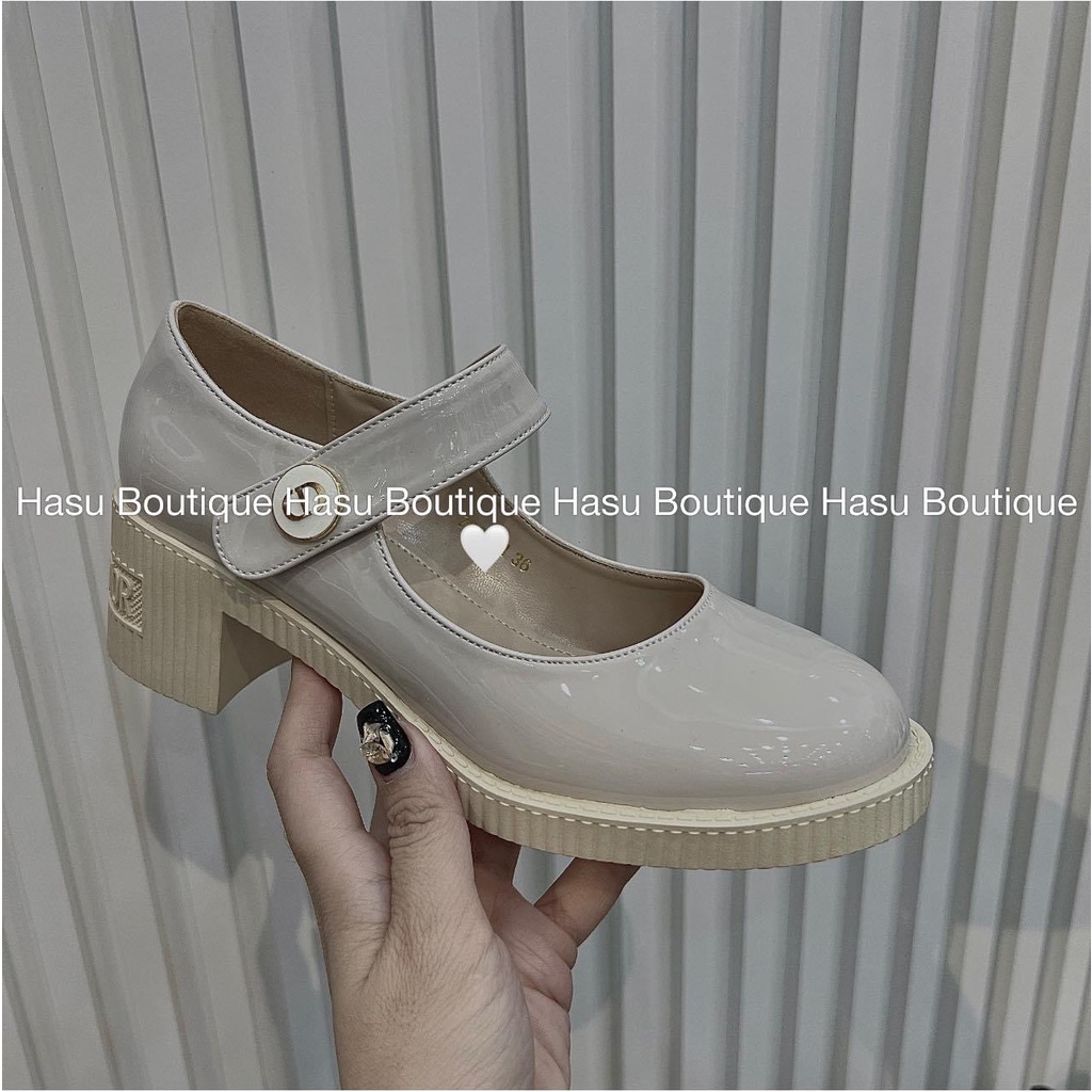 Giày Nữ CD Da Bóng Cài Quai Hàng - Giày Đế Vuông Thời Trang Cao Cấp