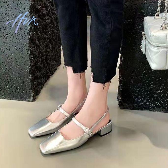 Giày Cao Gót Mũi Vuông Bằng Da Bóng Thời Trang Mùa Hè 2022 Dành Cho Nữ