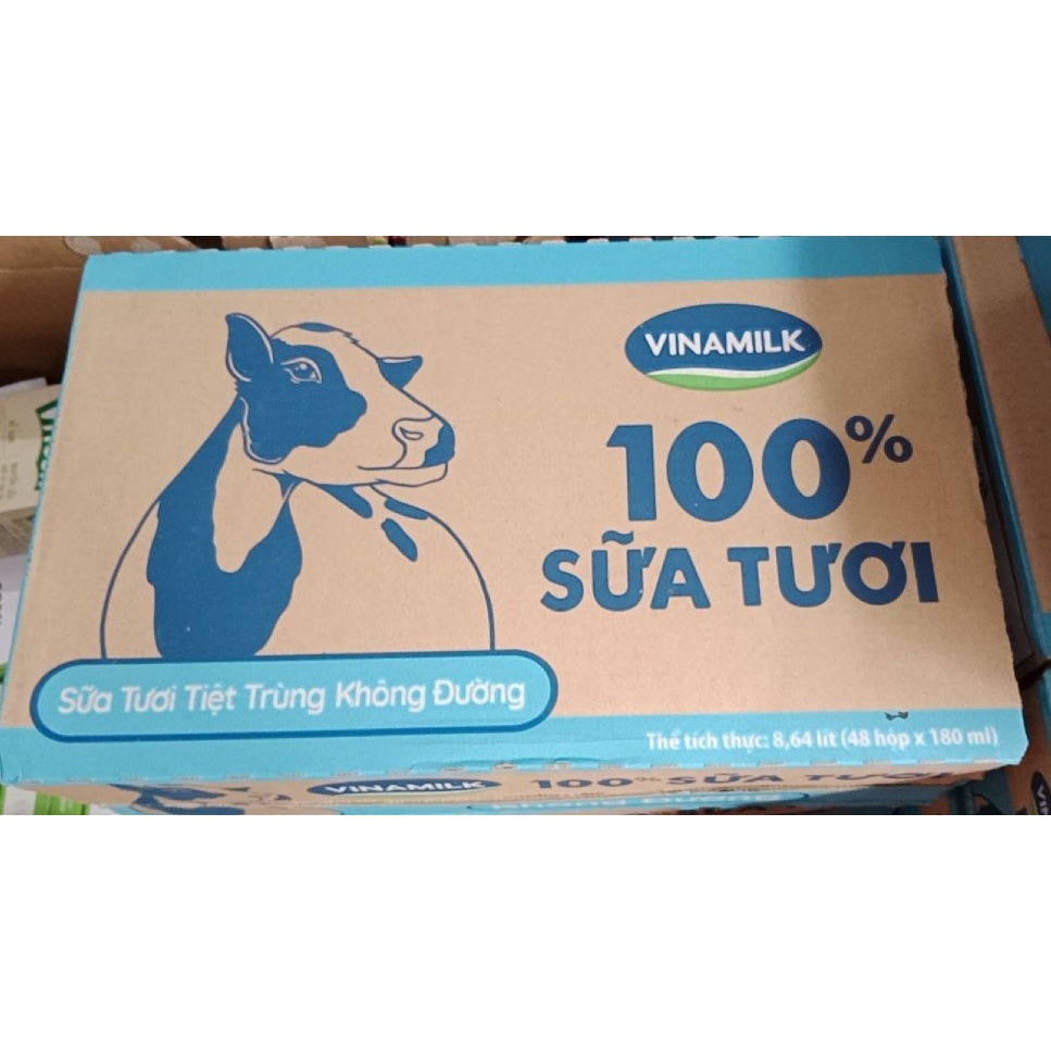 Thùng 48 hộp sữa tươi tiệt trùng Vinamilk không đường 180ml/hộp
