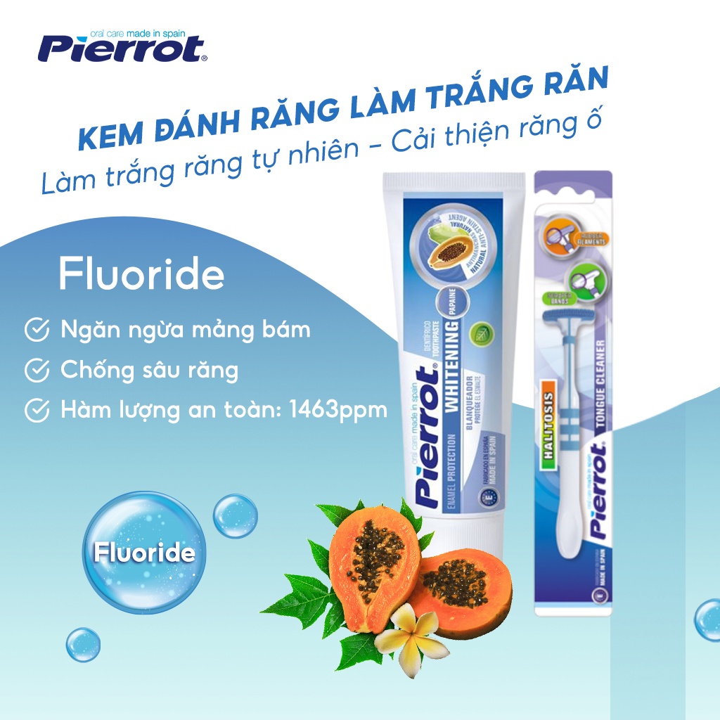 Bộ Đôi Trắng Răng Thơm Miệng PIERROT Kem Đánh Răng Làm Trắng 75ml Và Dụng Cụ Làm Sạch Lưỡi