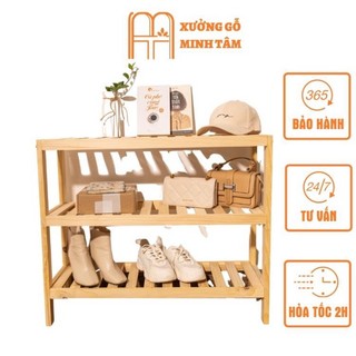 Kệ giày gỗ thông 3 tầng màu vân gỗ sáng, đã xử lý mối mọt, chống ẩm mốc, kệ giày 3 tầng để giày dép gỗ thông ReWoods
