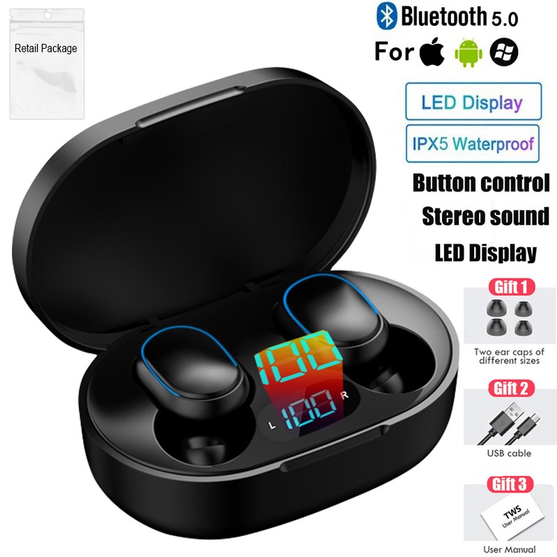 Tai Nghe Không Dây E7S TWS Bluetooth 5.0 Chống Thấm Nước Màn Hình LED HD Có Mic Cho Xiaomi iPhone Huawei