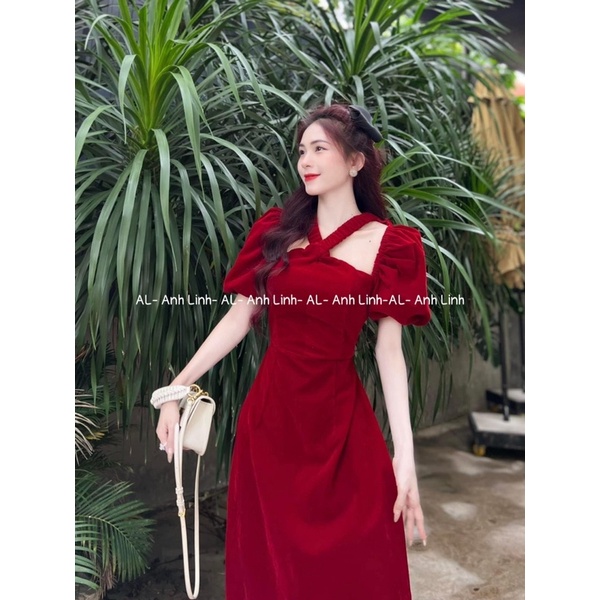 Set Áo Dài Nhung Cách Tân Màu Đỏ Siêu Xinh, Áo Dài Cổ Yếm