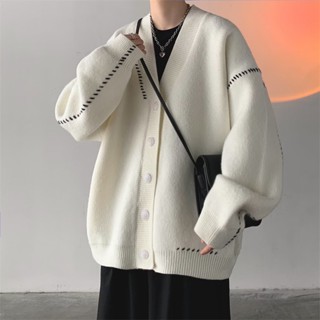 Áo Khoác cardigan Dệt Kim Cổ Chữ V Dáng Rộng Thời Trang Thu Đông Phong Cách Hàn Quốc Cho Nam Giới