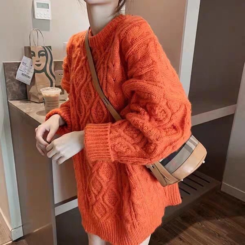 SUXI Áo Sweater Dệt Kim Tay Dài Cổ Tròn Màu Sắc Đơn Giản Phong Cách Vintage Hàn Quốc