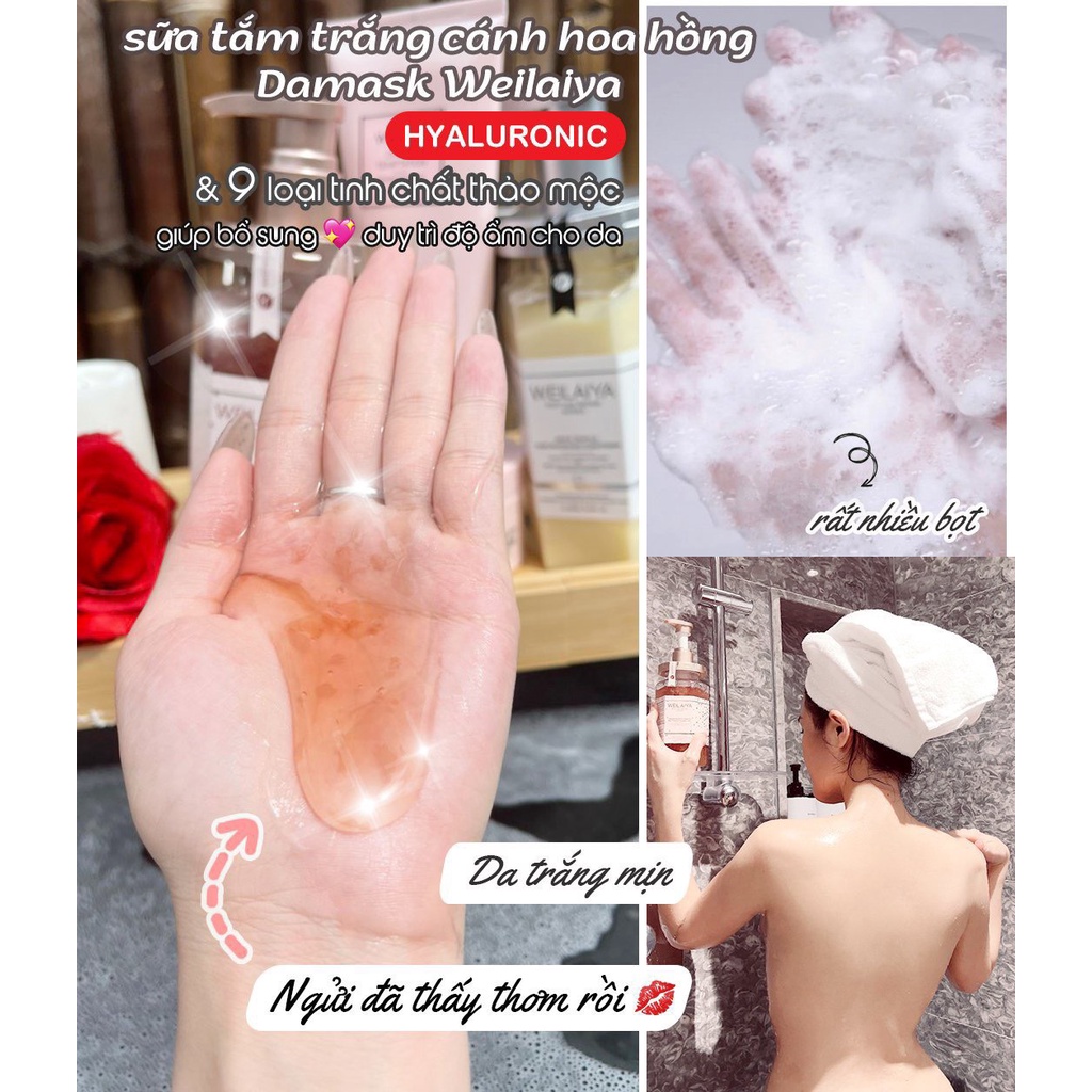Sữa tắm Weilaiya tinh chất hoa hồng Damask hương nước hoa mini, size 15ml
