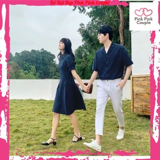 Đồ đôi nam nữ, Đồ đi biển đẹp Set Váy nữ sơ mi nam đôi Hàn Quốc