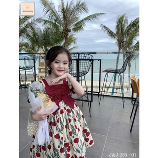 Đầm bé gái Jam & Jenny nơ ngực đỏ mặc Tết