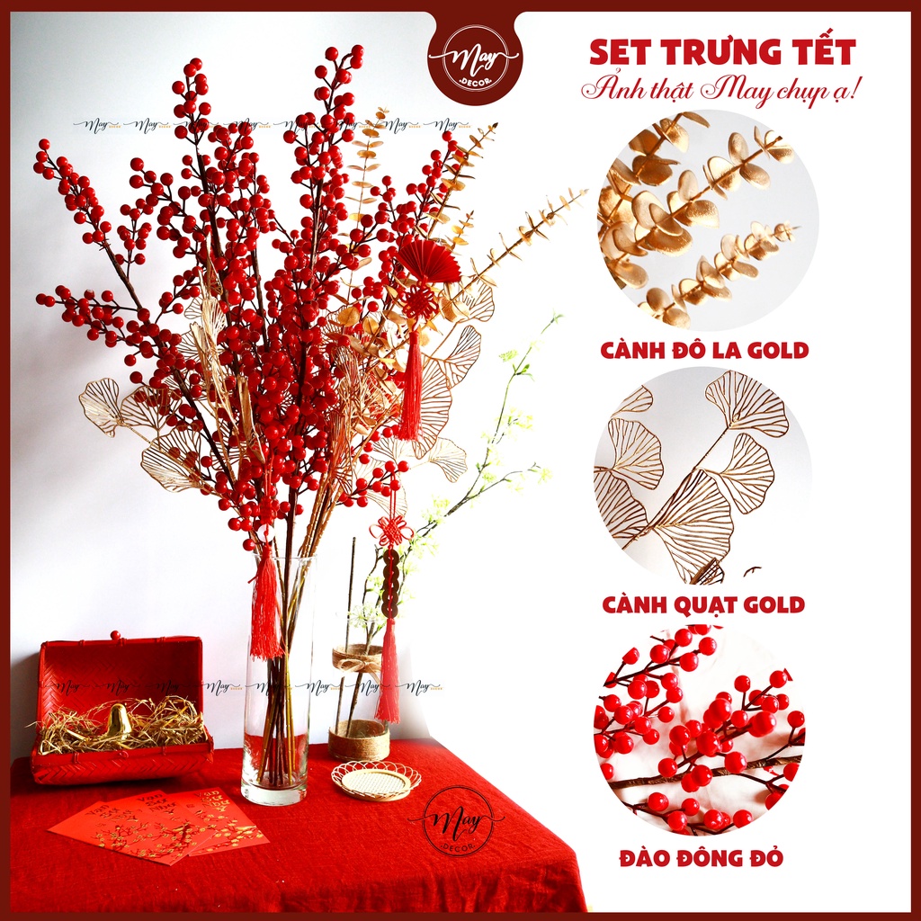 Cây giả, Đào đông chưng tết 2023, loại 1 trái không dính