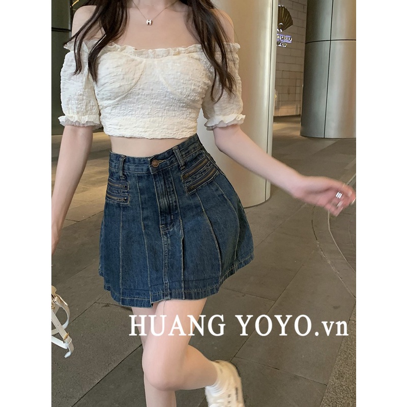 Đầm Denim Dáng Chữ A Eo Cao Xếp Ly Thời Trang Hàn Quốc 2023 Cho Nữ