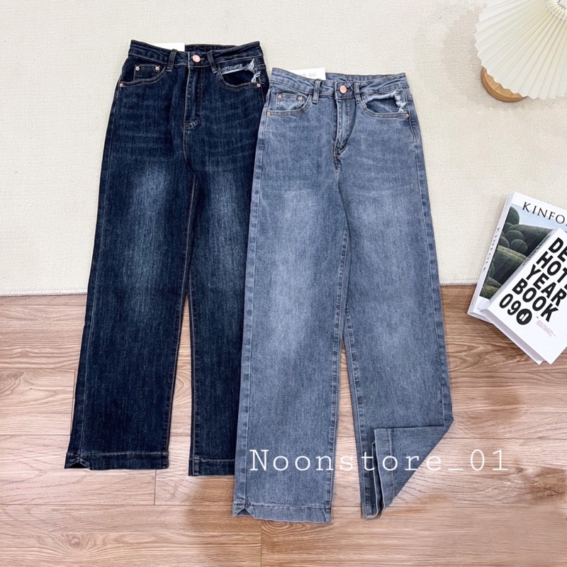 Quần jeans bò xẻ gấu hai bên, ống may viền siêu xinh hàng QC - hàng có sẵn