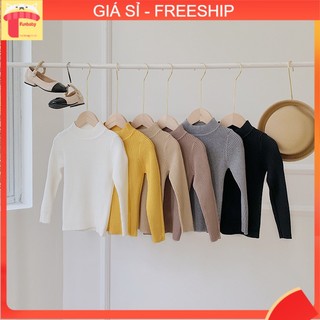 Áo len bé trai và bé gái 6-14 tuổi mềm mịn, Áo len cao cổ cho bé phong cách Hàn Quốc đanh sợi không bai xù