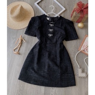 Đầm dạ tweed đính nơ đá