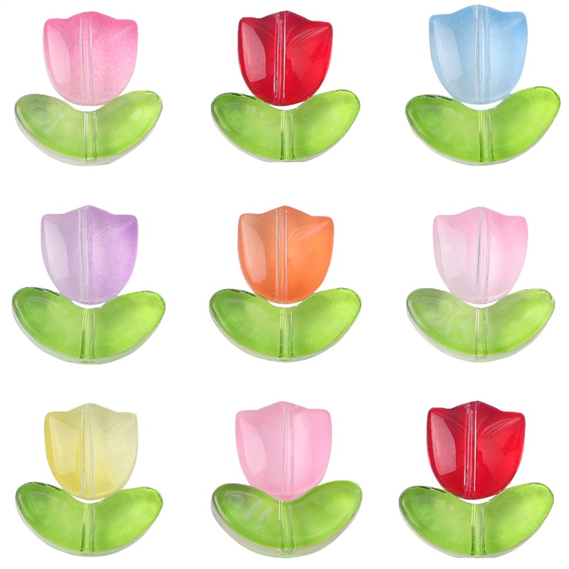 Chuỗi Hạt Xỏ Lỗ Hình Hoa Tulip Bằng Thủy Tinh Trong Suốt Nhiều Màu Kích Thước 9X9X5.5mm Dùng Làm Trang Sức diy