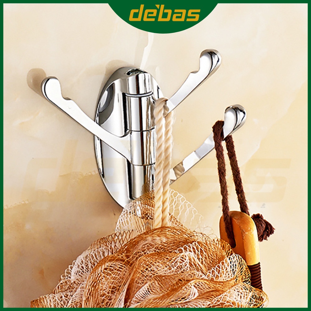 Móc treo quần áo 3 chấu cao cấp dán tường không khoan inox sus 304 gắn tường Debas
