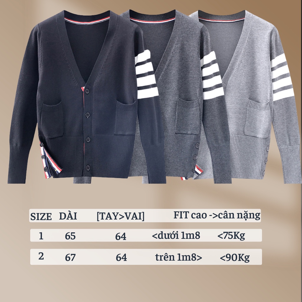 Áo khoác cardigan THOMBROWNE 4 sọc dệt kim toan thân dáng dài form rộng dày dặn bản trung cấp danh cho các cặp đôi