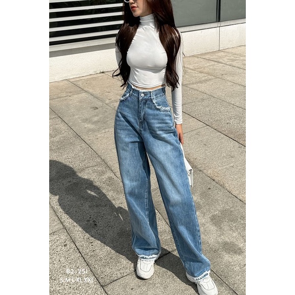 Quần jean ống rộng suông tua lưng quần TiQi Jeans B2-251