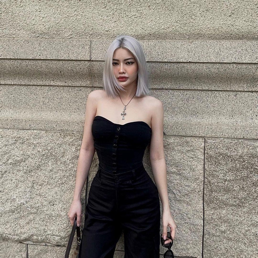 Áo Ống Đen Trơn Nút  Ôm Body, Áo Quây Co Giãn Đơn Giản Ulzzang Hot Trend Y2k