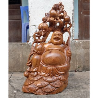 Di Lặc Ngồi Cây Đào Gỗ Lũa - Cao 37cm
