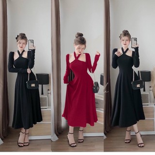 SET ĐẦM CỔ YẾM BIGSIZE CHẤT THUN DÀI TAY ĐI TIỆC (HỎA TỐC)