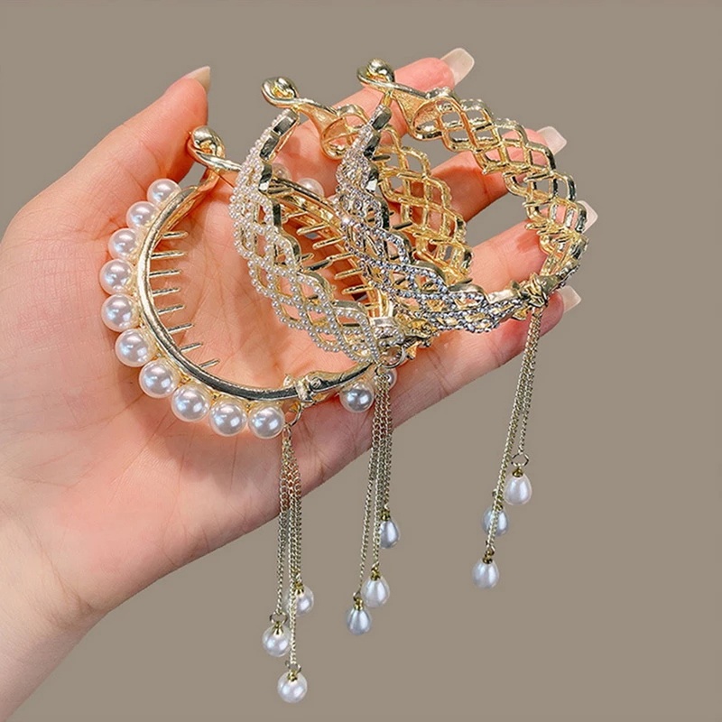 Kẹp Tóc Hình Bướm Đính Đá / Ngọc Trai Giả Lấp Lánh Đơn Giản Cho Tóc Đuôi Ngựa