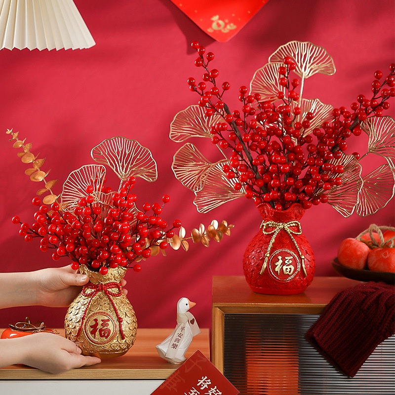 Bình đào đông, bình lúa mạch trang trí nhà cửa, phòng khách -bao gồm bình và liễn treo -mang lại thịnh vượng