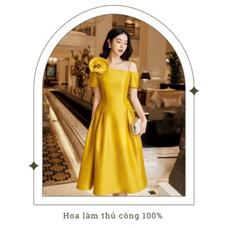 Đầm dự tiệc sang chảnh váy dự tiệc bigsize váy thiết kế cao cấp N159  tại xưởng sỉ Ner.vn màu vàng trắng hoa làm thủcông