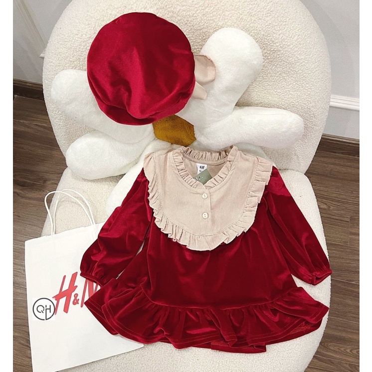 Váy nhung bé kèm mũ