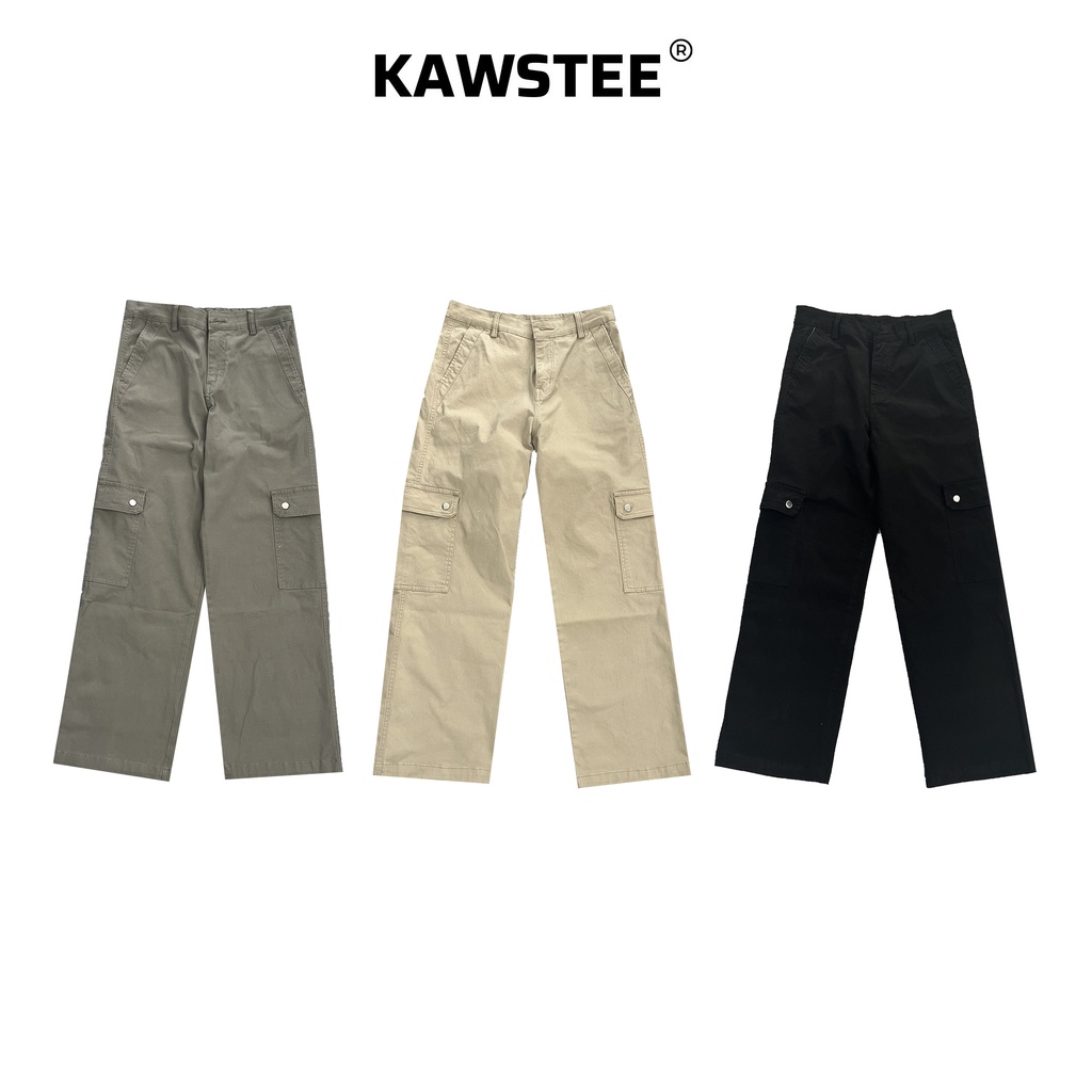 Quần cargo pants KAWSTEE vải kaki cotton co dãn ống suông nhiều màu