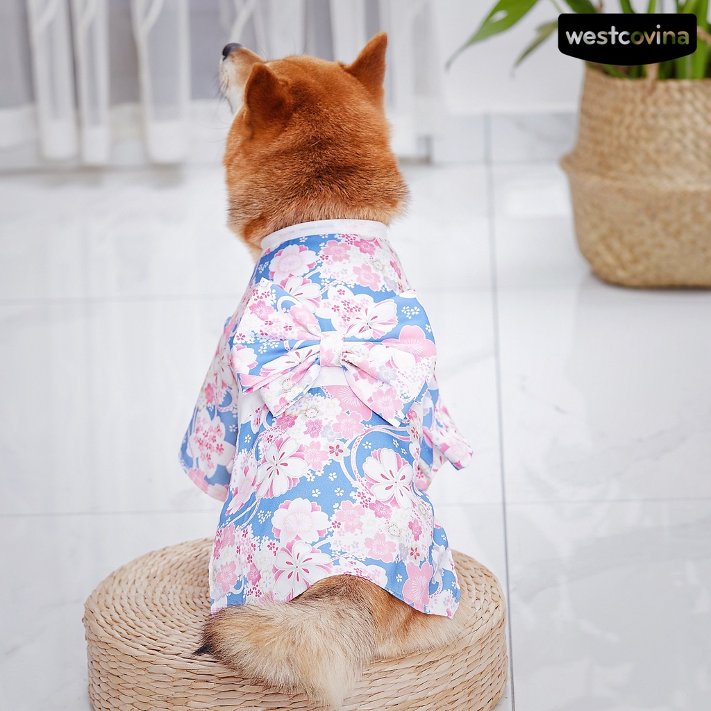 [COD]♘Đầm Kimono Thắt Nơ Xinh Xắn Phong Cách Nhật Bản Cho Mèo Cưng
