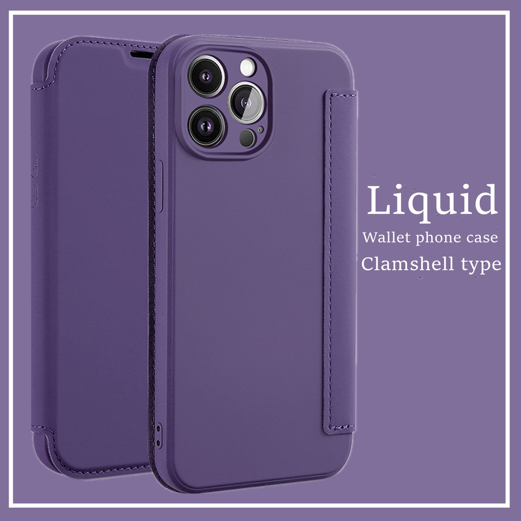 Ốp Điện Thoại silicone Dạng Ví Màu Tím Đậm Bảo Vệ Toàn Diện Cho iphone 14 Pro max 14 plus 14 Pro