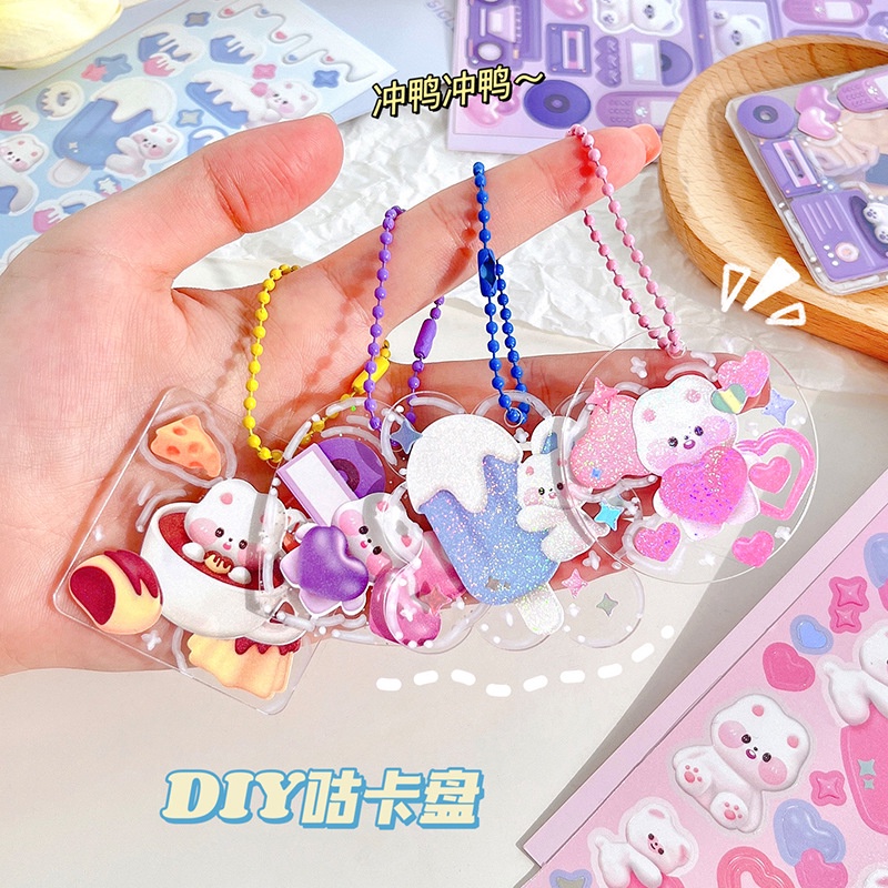 Zanmo hình dán sticker gấu thỏ 3D laser tráng gương decor toploader