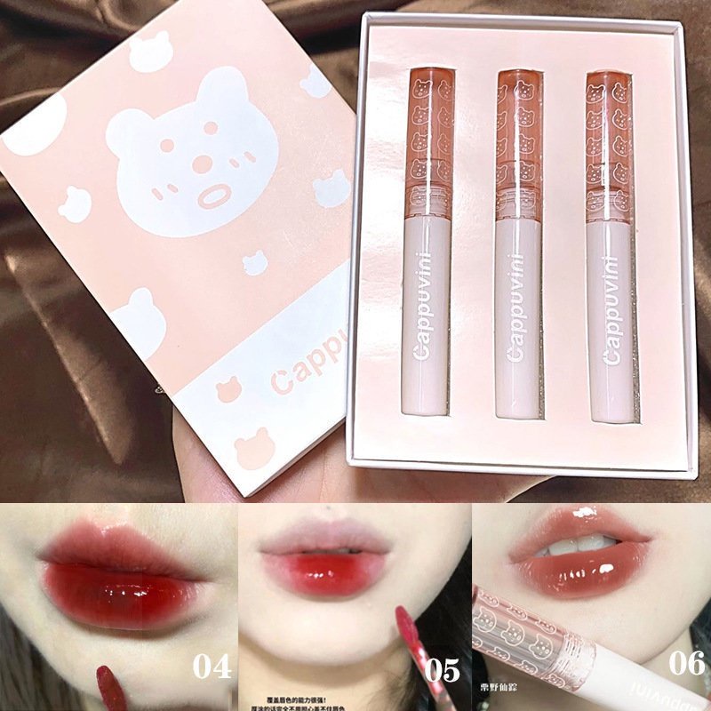 Bộ 3 Son Bóng CAPPUVINI Màu Nude Tự Nhiên Phong Cách Hàn Quốc Cho Học Sinh