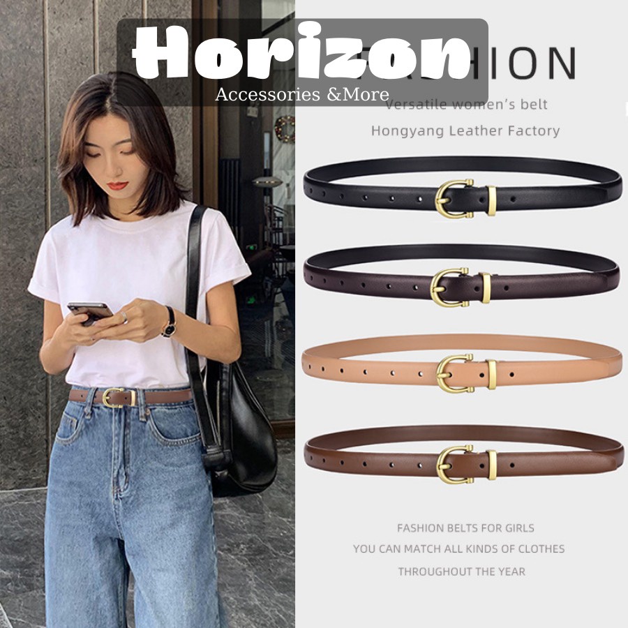 Thắt Lưng Nữ Bản Nhỏ Da Đẹp Dày Xịn Kiểu Hàn Quốc Horizon Dây Nịt Bản Nhỏ Dây Lưng Quần Áo Nữ Mặt Vàng Chữ C Nhỏ