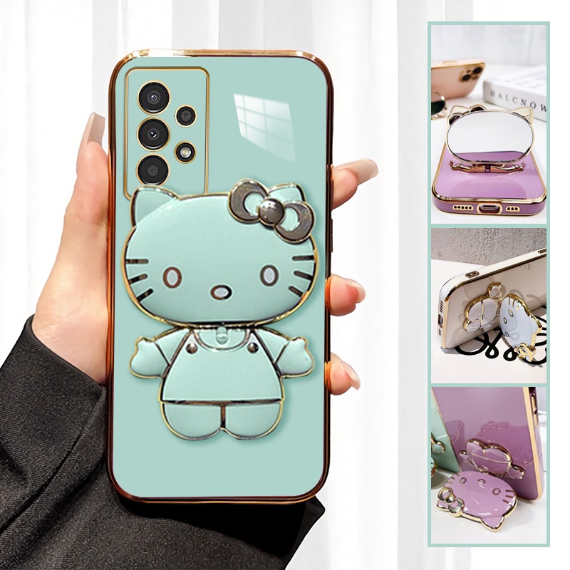 Ốp Điện Thoại Mềm Chống Sốc Có Giá Đỡ Mạ Điện In Hình Mèo Hello Kitty Cho Samsung Galaxy A23