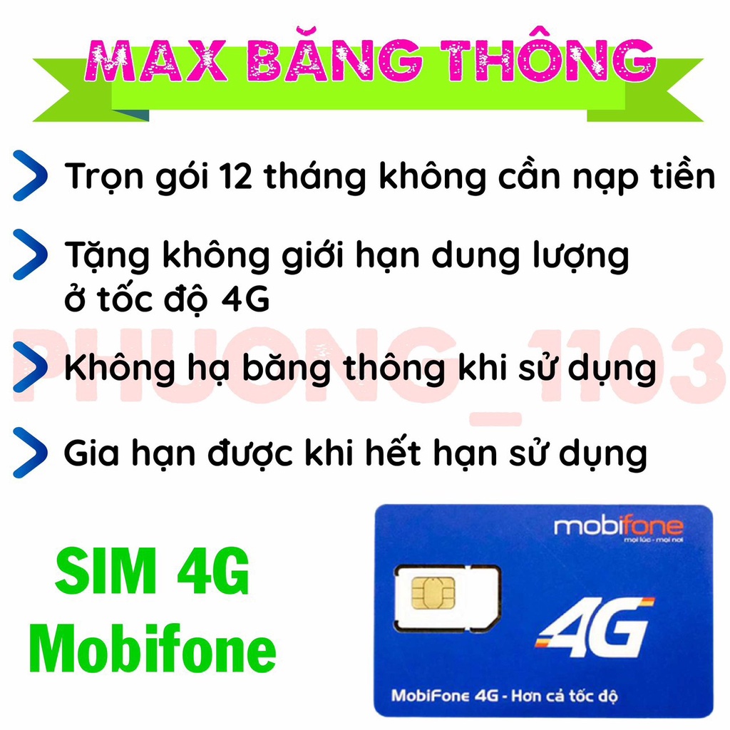 Sim 4G mobifone tặng 500gb/tháng và sim  Max Băng Thông Mobifone Không giới Hạn Dung Lượng dùng trọn gói không nạp tiền