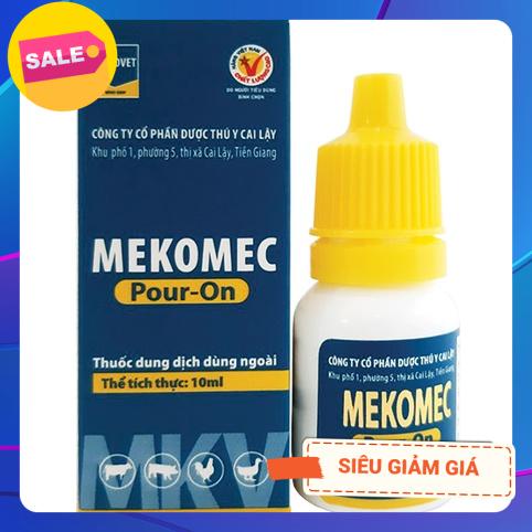 MEKOMEC 10ML chai nhỏ ve, ghẻ, bọ chét, mạt, … trên heo, bò, dê, cừu, chó, mèo