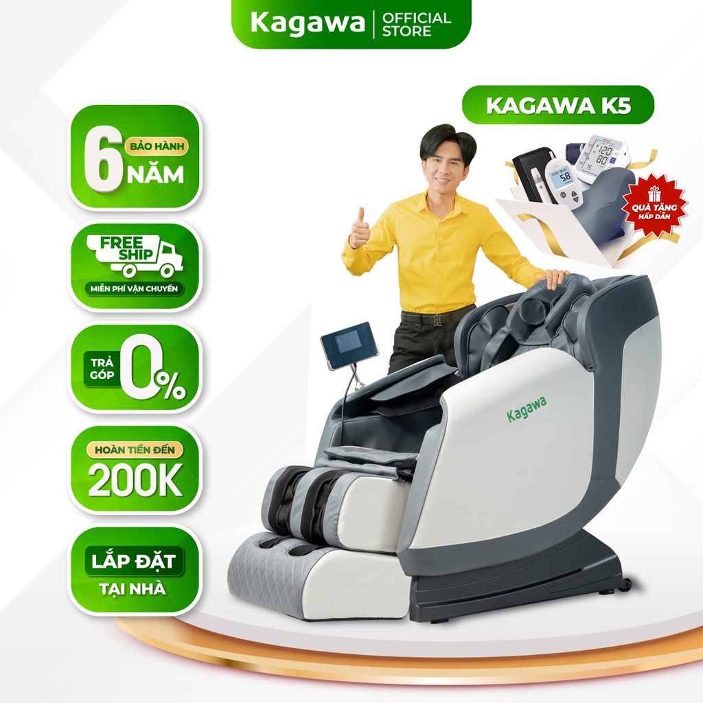 Ghế massage toàn thân KAGAWA K5 Con Lăn 4D Cao Cấp đa chức năng, công nghệ quét AI dò tìm huyệt đạo