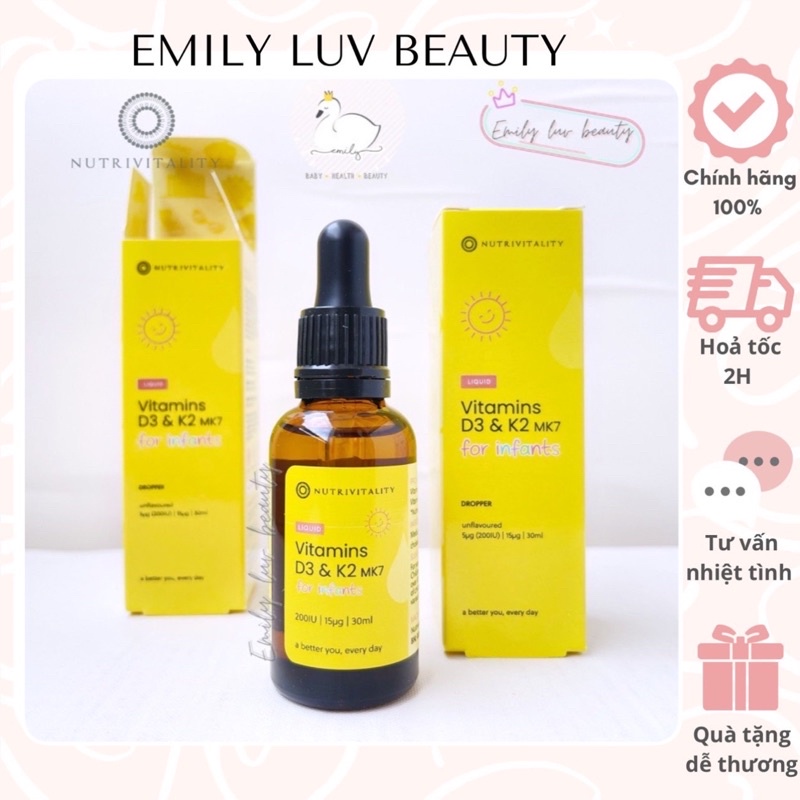 Vitamin D3 K2 Nutrivitality Anh nhỏ giọt cho bé từ sơ sinh - 10 tuổi