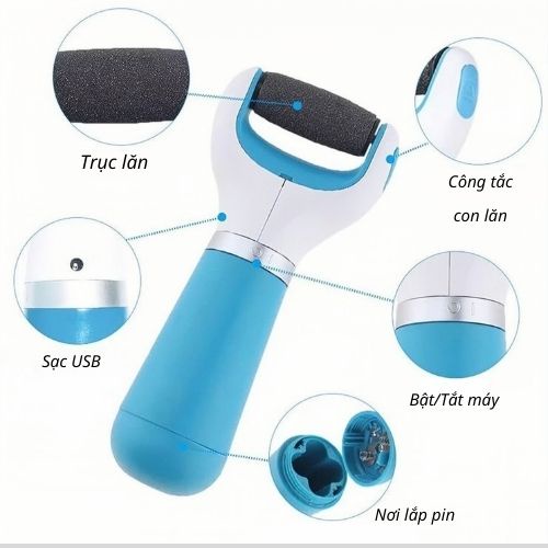 Máy Chà Gót Chân Dụng Cụ Tẩy Tế Bào Chết Tại Nhà Tiện Lợi Đèn Led Akio