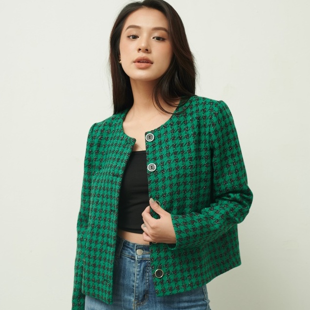 Áo khoác dạ tweed xanh - Maiimer