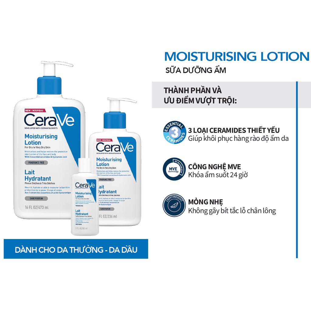 Sữa dưỡng ẩm dành cho da dầu Cerave Daily Moisturizing Lotion dung tích 88ml/236ml/473ml - Ngochan Cosmetics