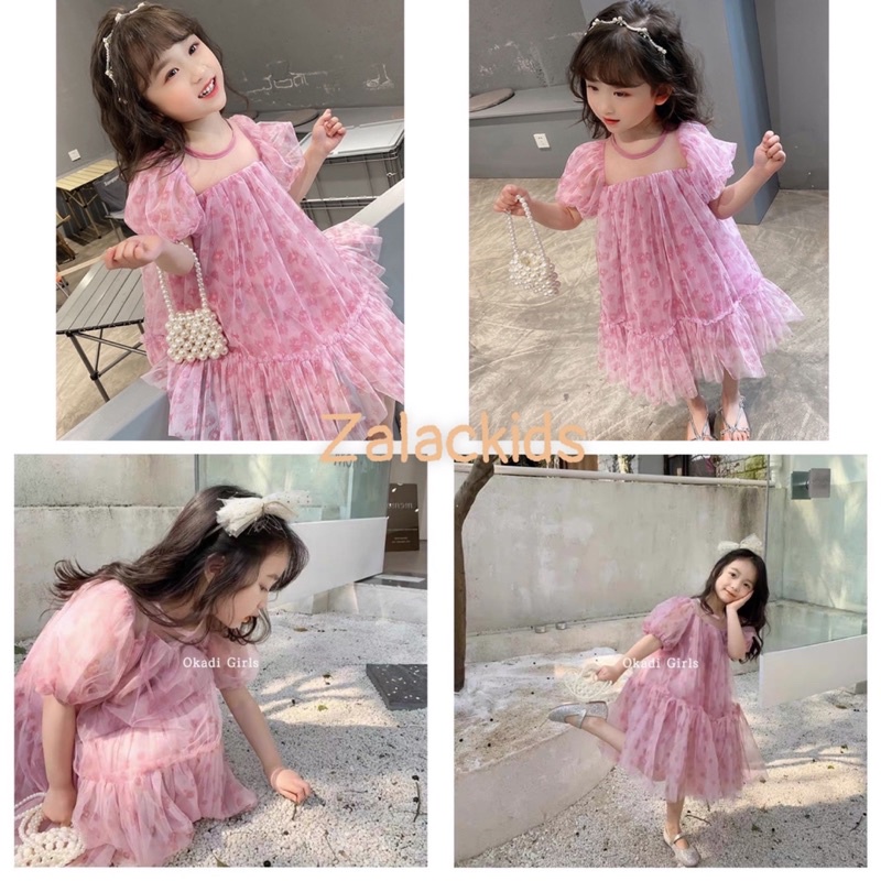 Váy cho bé gái, đầm ren tay phồng phong cách tiểu thư bồng bềnh Hàn quốc cho bé gái Zalackids