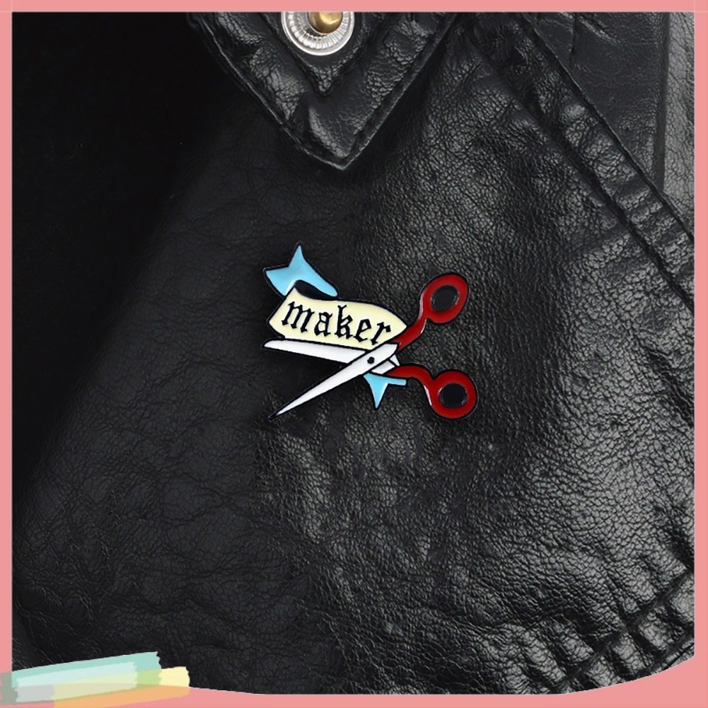 【LK】Scissors Ribbon Letters Enamel Brooch Pin Badge Hat Jeans Collar Clothes Decor