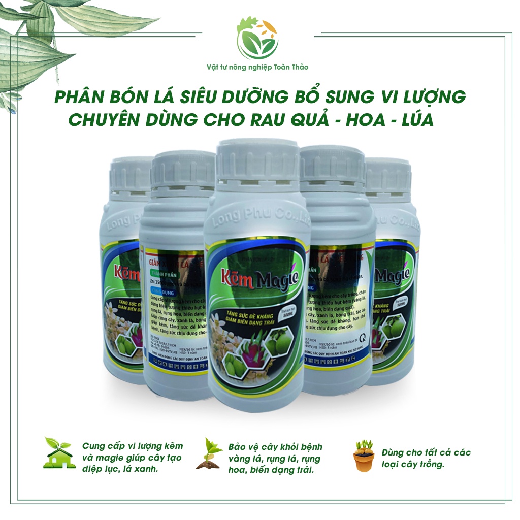 Phân vi lượng bổ sung Kẽm & Magie - giúp cứng cây, xanh lá, bóng trái, đều trái Thương hiệu Long Phú 500ml